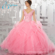 Sequined Beading Crystal Quinceanera Pink Dress Ball Gown